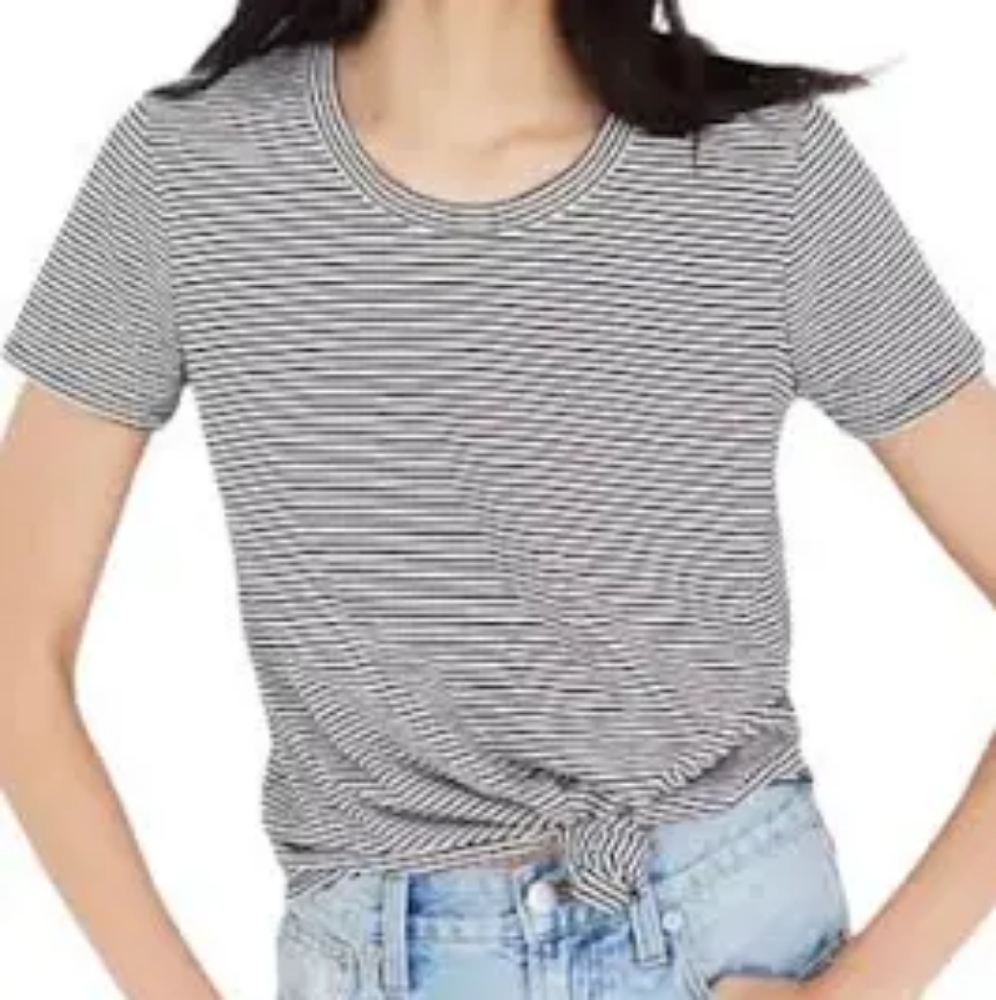 Madewell black striped tie front t-shirt-medium